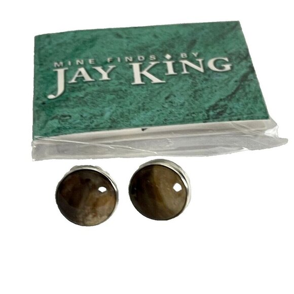 Jay King Cabochones Petrified Wood Set in .925 Sterling Silver Stud Earrings - Picture 2 of 4